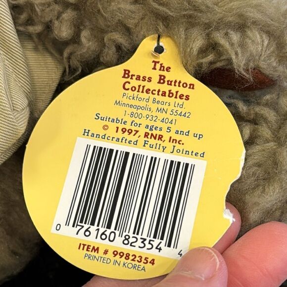 Pickford Bears Brass Button Collectables Tanner  Bear Plush 11”  1997 With Tags - Picture 9 of 9